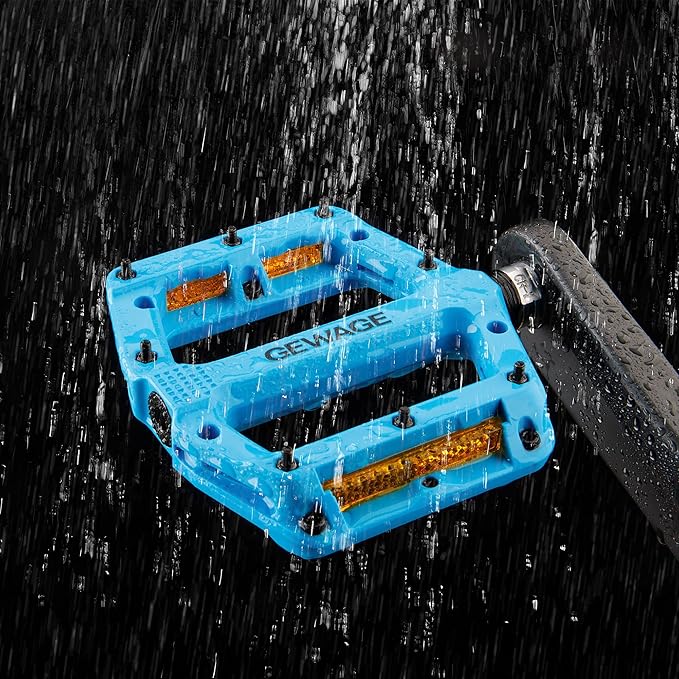 Mountain Bike Pedals 9/16 Inch - Bicycle Flat Pedals with Reflectors - Lightweight Nylon Fiber Wide Platform Pedals for Mountain Bike, BMX, Road Bike Pedals