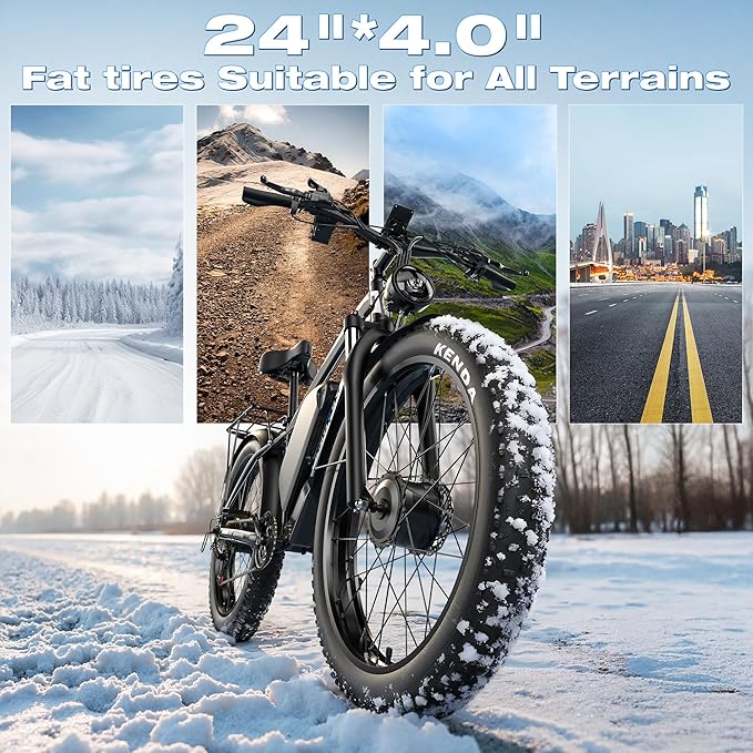 Ebike for Adults Electric, 52V 19.2Ah/32Ah, Peak 2000W/2500W E-Bike, 36/40MPH, 70 Miles/100Miles, Hydraulic Disc Brake, Off Road Snow Mountain E-Bike, 24"/26" Fat Tire Electric Bicycle UL2849 by SGS