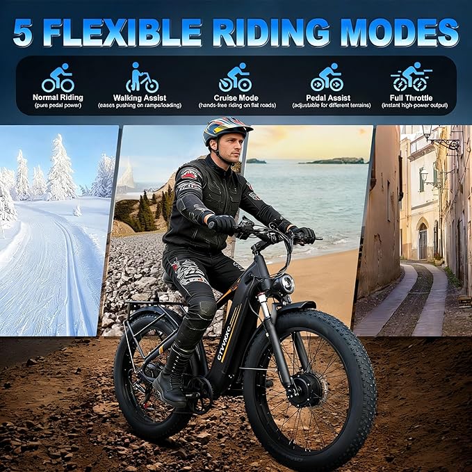 Peak 8000W Dual Motor Ebike for Adults - Fast Electric Bike 50MPH,Up to 95Miles Long Range Ebikes,Adjustable Stem,Men Electric Mountain Bike ,26" Fat Tire Electric Bicycle for Off-Road Commuter