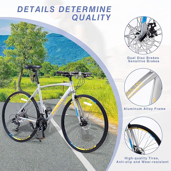 24 Speed Hybrid Bike Disc Brake 700C Road Bike for Men Women's City Bicycle