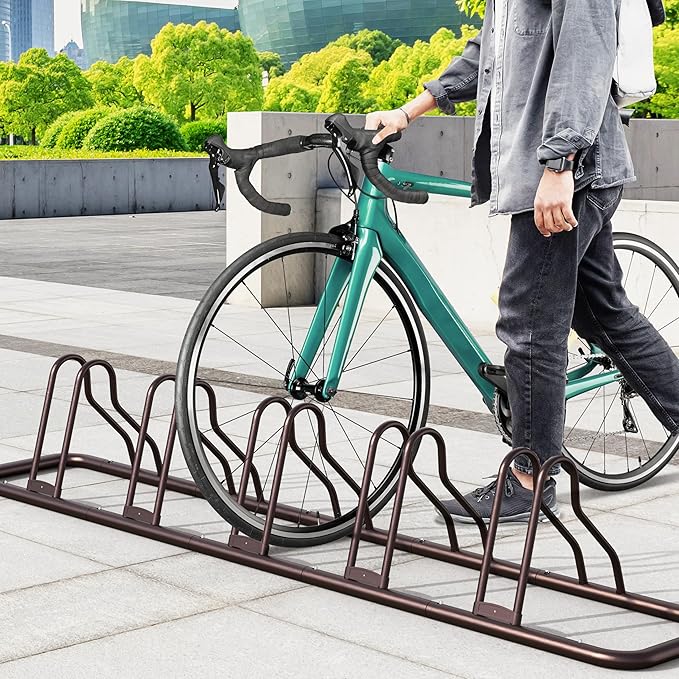 Simple Houseware 5 Bike Bicycle Floor Parking Adjustable Storage Stand, Bronze