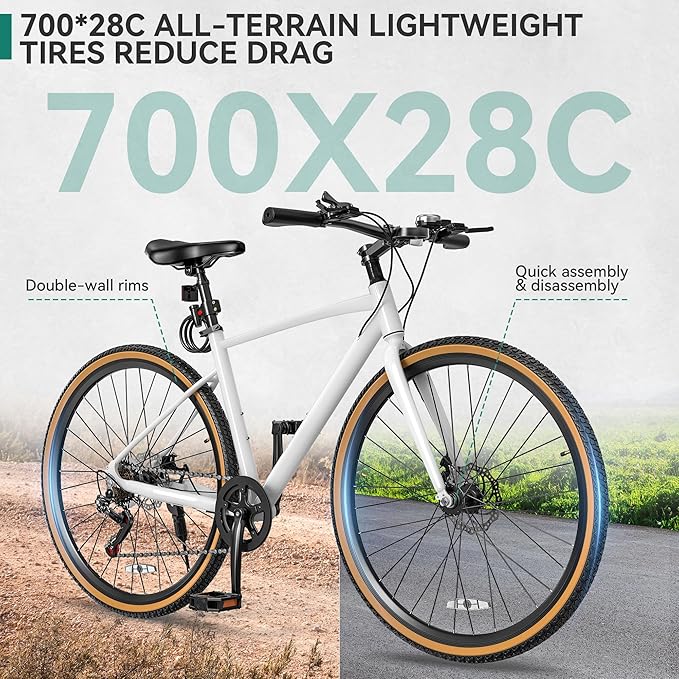 YITAHOME 700C Road Bike, 21 Speed Commuter Bicycle for Men Women, Lightweight Aluminum Frame Racing Bike, Adult Bicycle with Dual Disc Brake