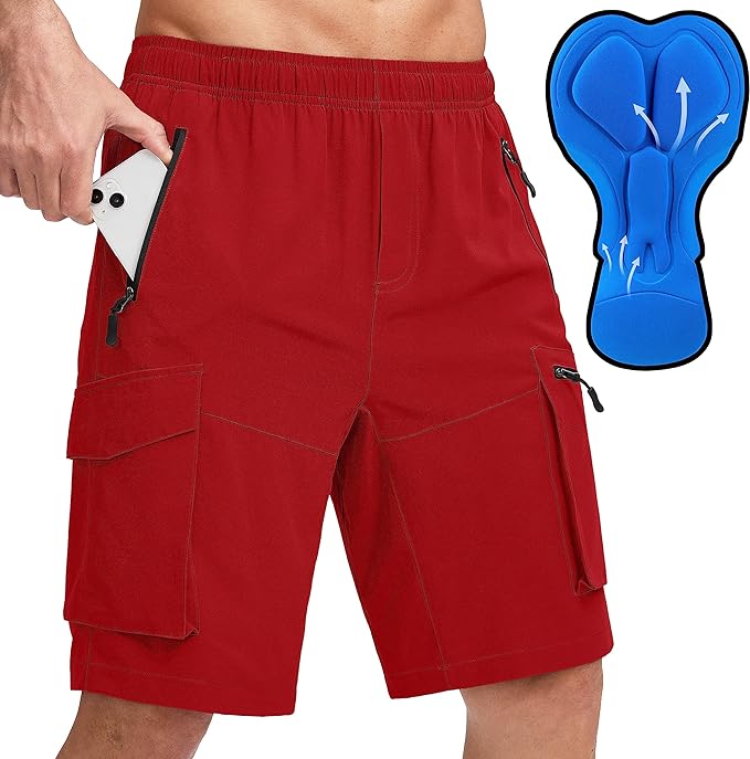 Bikewa Men's Mountain Bike Shorts 3D Padded Loose-fit Biking Riding Cycling Bicycle Biker Shorts Zipper Pockets