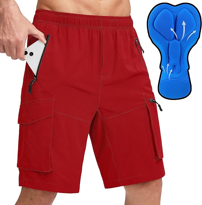 Bikewa Men's Mountain Bike Shorts 3D Padded Loose-fit Biking Riding Cycling Bicycle Biker Shorts Zipper Pockets