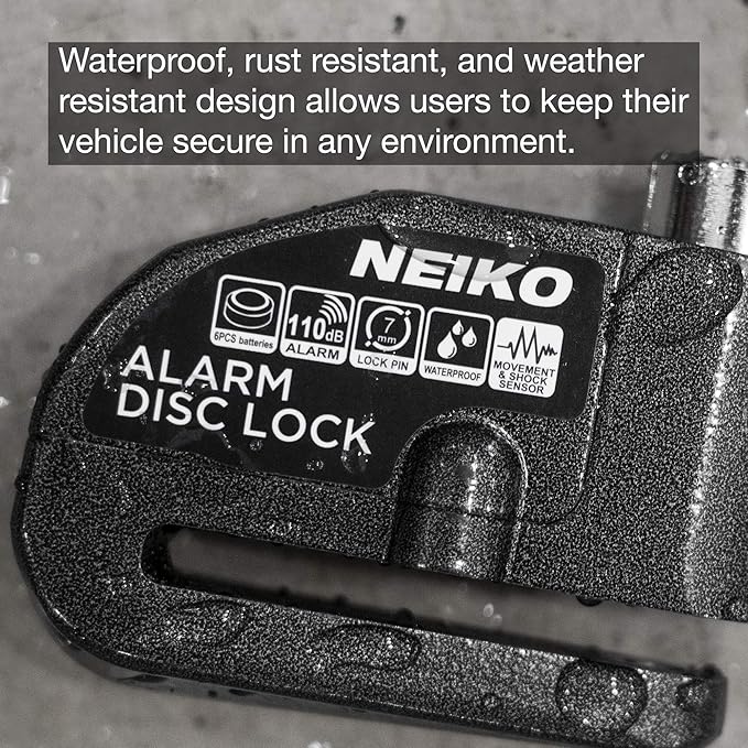 NEIKO 52908A Motorcycle Locks Anti Theft with Alarm, Motorcycle Disc Lock with Alarm, Disk Lock Anti-Theft Motion Sensor, Security Lock Brake, Universal Alarm Lock for Motorcycles, Bicycles & More