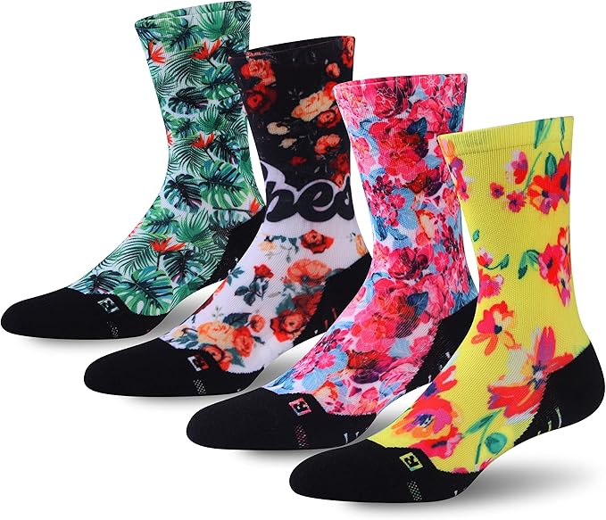 HUSO Unisex Funky Digital Printed Athletic Crew Hiking Cycling Socks 4 Pairs