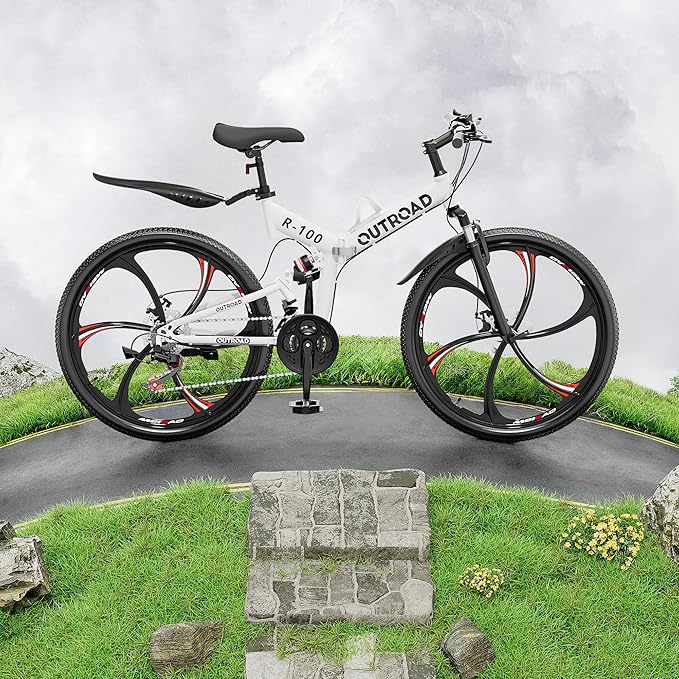 Betterland 26 Inch Adult Folding Mountain Bike, 21 Speeds Full Suspension Foldable Bikes, Dual Disc Brake, High Carbon Steel Frame Bicycle for Men Women