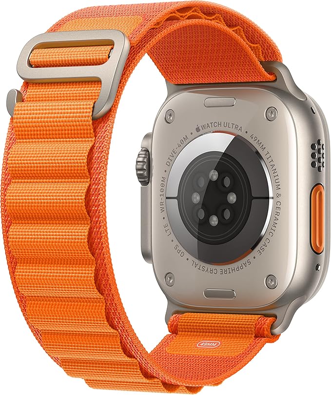 Apple Watch Ultra [GPS + Cellular 49mm] Titanium Case with Orange Alpine Loop, Large (Renewed)