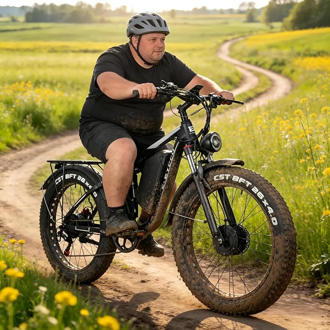 6000W Electric Bike for Adults, 52V 32AH Dual Motor E-Bike, Up to 100Mile & 45MPH All-Terrain Fat Tires Full Suspension 24/26 Inch Electric Bicycles Hydraulic Disc Brake for Road UL2849 by SGS
