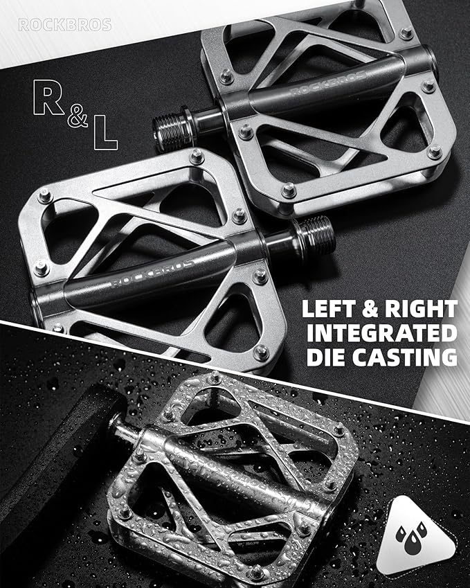 ROCKBROS Titanium Alloy Bike Pedals Mountain Bike Pedals 3-Bearing Sealed Bicycle Pedals MTB Pedals Platform, 250g Lightweight, Pedals for MTB, BMX, Down Hill, All Mountain