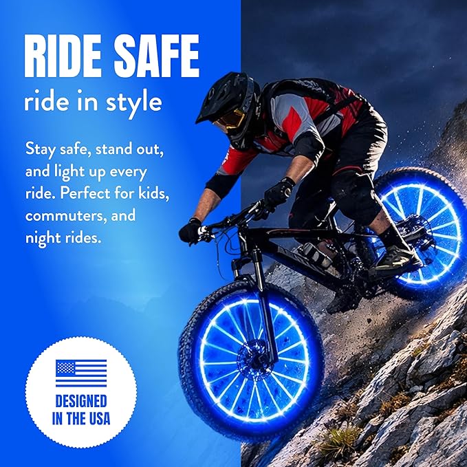 Activ Life 2-Tire Pack LED Bike Wheel Lights with Batteries Included, Get 100% Brighter and Visible from All Angles for Ultimate Safety and Style