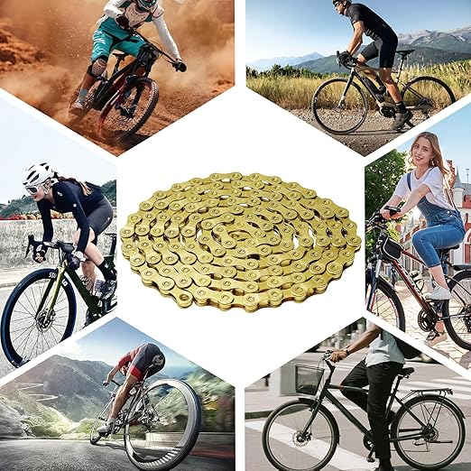 6/7/8/9/10/11/12 Speed Bike Chain – High-Strength, Durable & Smooth-Shifting for Road/Mountain Bikes (Gold-12-Speed)