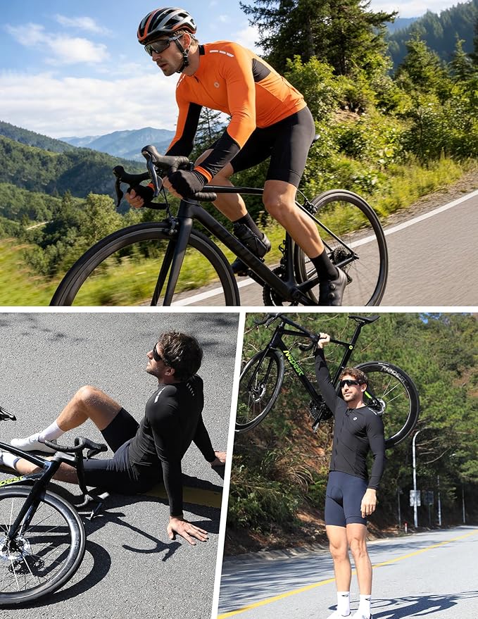Nepest Mens Cycling Jersey Long Sleeve Bike Jersey UPF 50+ Road Biking Shirts Clothing with 4 Rear Pockets