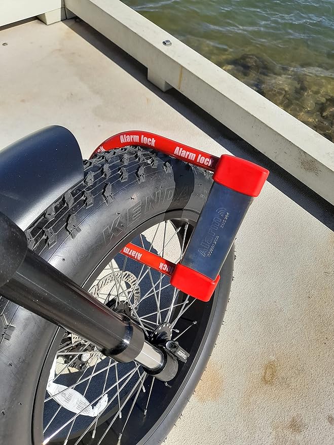 Bike Lock Heavy Duty Anti Theft Alarm Bike U Lock, High Pitched Audible Alarm, Bicycle, Fits Fat Tire E-Bikes 20"x4" Wheels Scooters Motorcycles,16mm Stainless Steel Weather Proof 3 Keys (Red)