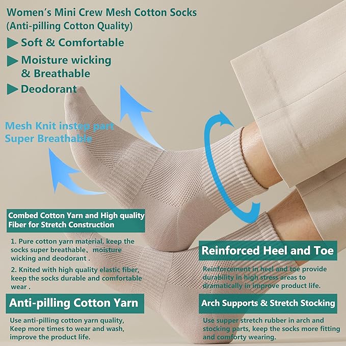 MAGIARTE Womens Mini Crew Ankle Socks Athletic Casual Cotton Socks for Women