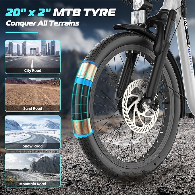 Caroma Peak 500W/800W/1200W Electric Scooter with Seat, 20" Fat Tire Electric Bike with 48V Removable Battery, Up to 30Miles & 20MPH, Adult Scooter for Commuting with Basket&Adjustable Seat