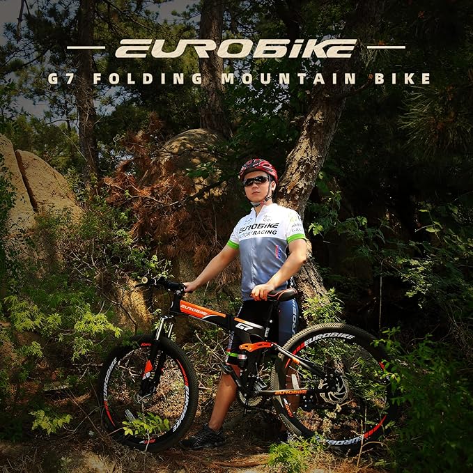 EUROBIKE YH-G7 Folding Mountain Bike 27.5 Inches Wheels 21 Speed Full Suspension Dual Disc Brakes Foldable Frame Bicycle for Men