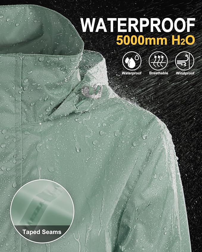 33,000ft Women's Rain Jacket Waterproof Lightweight Packable Raincoat with Hood for Golf Hiking Travel Windbreaker