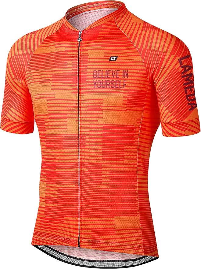 LAMEDA Men's Cycling Jersey Breathable Lightweight Short Sleeve Elastic Pro Road Bike Shirt Full Zip