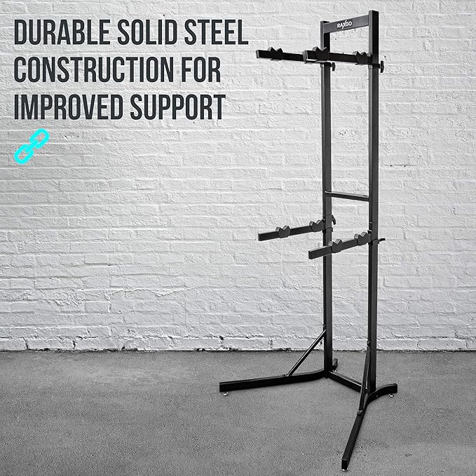 RaxGo Bike Garage Storage Rack, 4 Bicycle Garage Floor Stand, Adjustable, Freestanding, Adjustable Hooks, For Mountain & Road bicycles, Universal For Indoor Use
