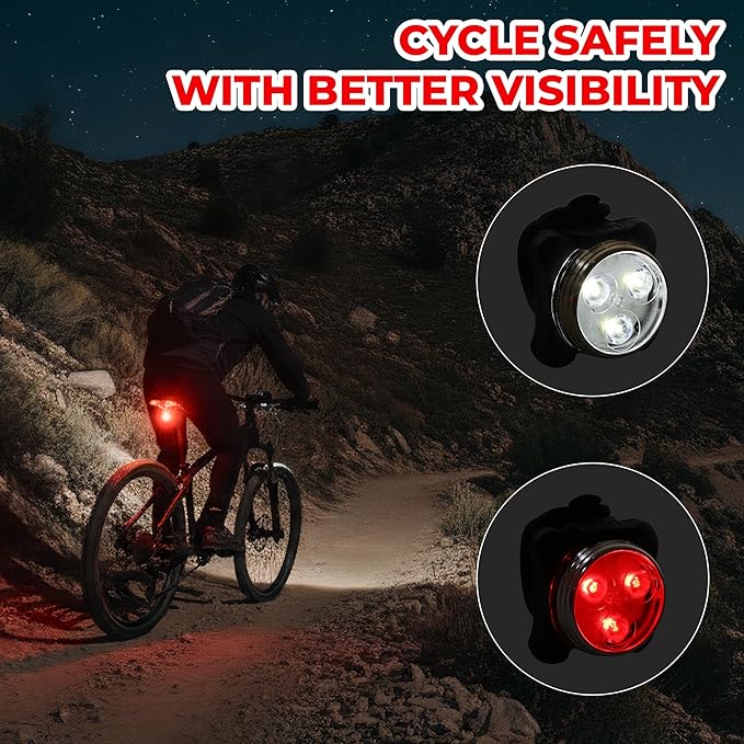 4PCS USB Rechargeable Bike Lights Set – Waterproof LED Front & Back Headlight and Rear Tail Light for Mountain Bicycle, 4 Modes Silicone Lighting Accessories, Plastic Bright Outdoor Night Riding Lamp