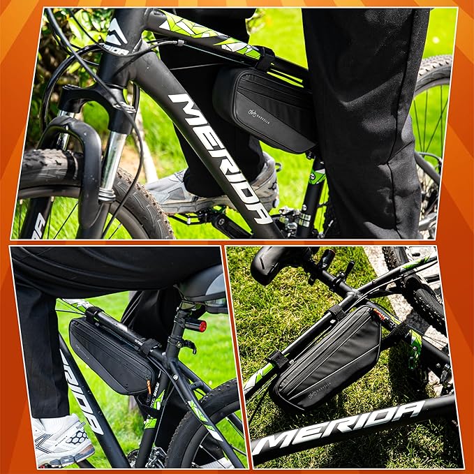 1.8L Bike Bicycle Frame Storage Bag with Tire pump & Bike Repair Kit – Waterproof Triangle Cycling Pouch with Pockets for Wallet, Phone, Tools, Keys for Adult Bikes, Mountain Bike, MTB