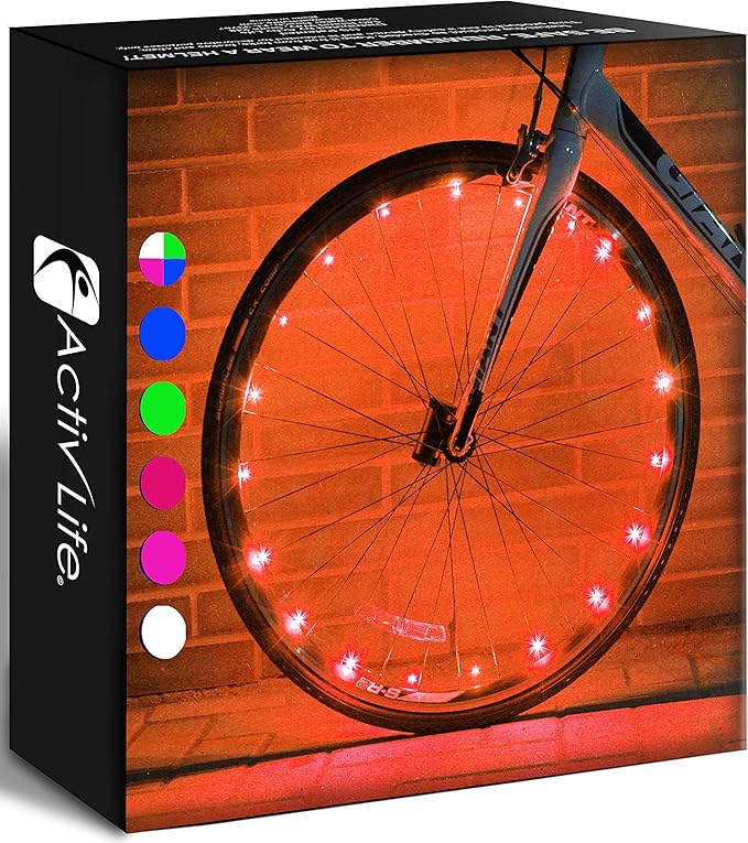 Activ Life 2-Tire Pack LED Bike Wheel Lights with Batteries Included, Get 100% Brighter and Visible from All Angles for Ultimate Safety and Style