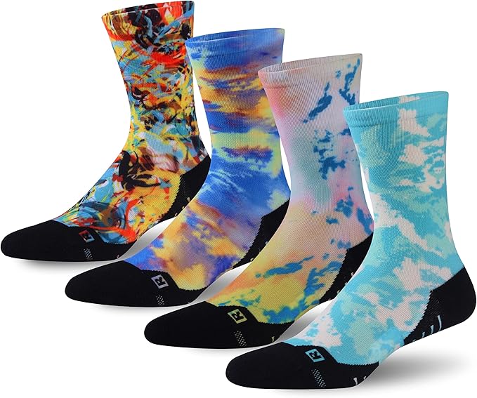 HUSO Unisex Funky Digital Printed Athletic Crew Hiking Cycling Socks 4 Pairs