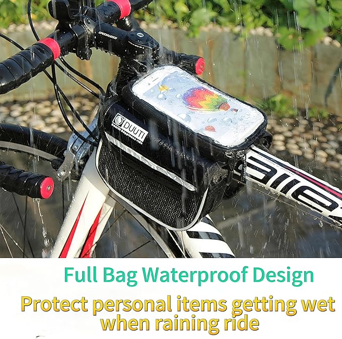 Bike Bag,Bicycle Bags,Bike Saddle Bag,Phone Holder for Bike,Touchscreen Bike Phone Mount,Waterproof, Top Tube Bag,Bicycle Accessories,Bike Frame Storage bag,Phone Screen under 6.8” (Black)