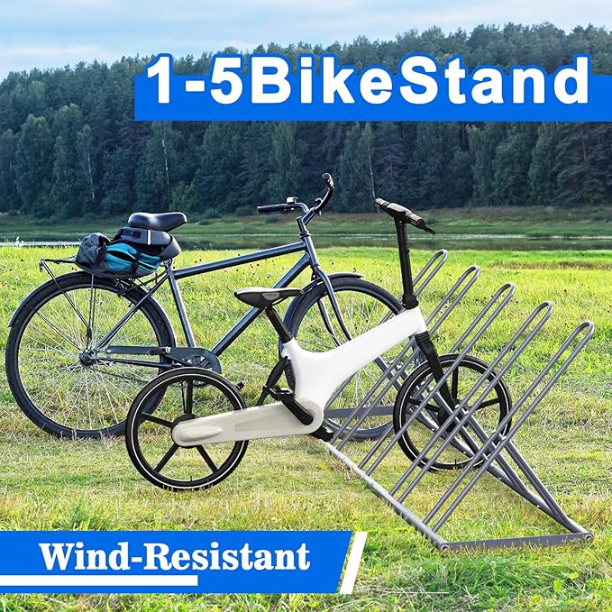 melos 5 Bike Rack, Parking Bike Stand, Outdoor For Mountain Floor Bike Rack, Heavy Duty For Bicycle Garage, Space-Saving Bicycle Holder For Home, Yard, Office, Silver