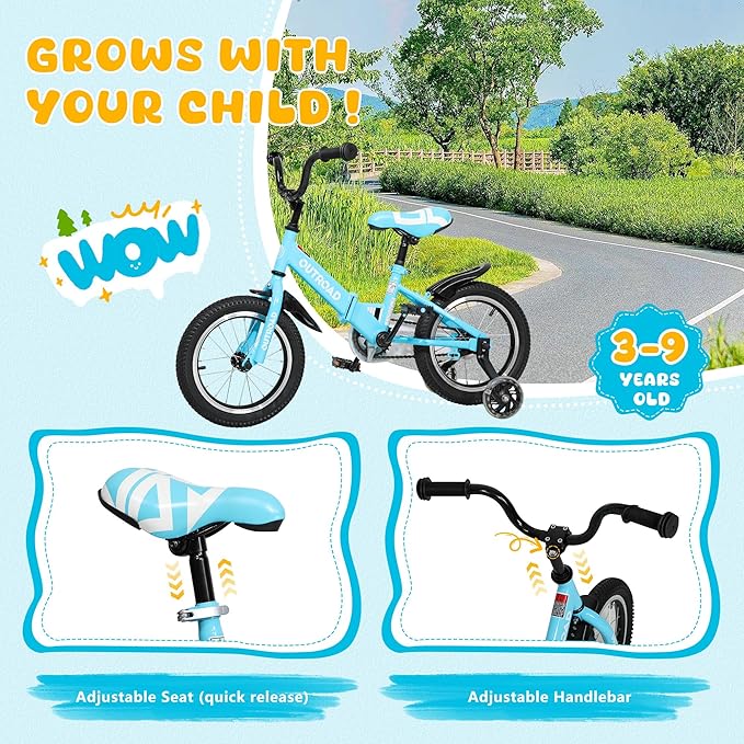 Outroad Kids Bike for Boys Girls Age 3-9 Years Old, 14 16 18 Inch Kid's Bike with Training Wheels, Children Bicycles for Toddler, Blue and Red