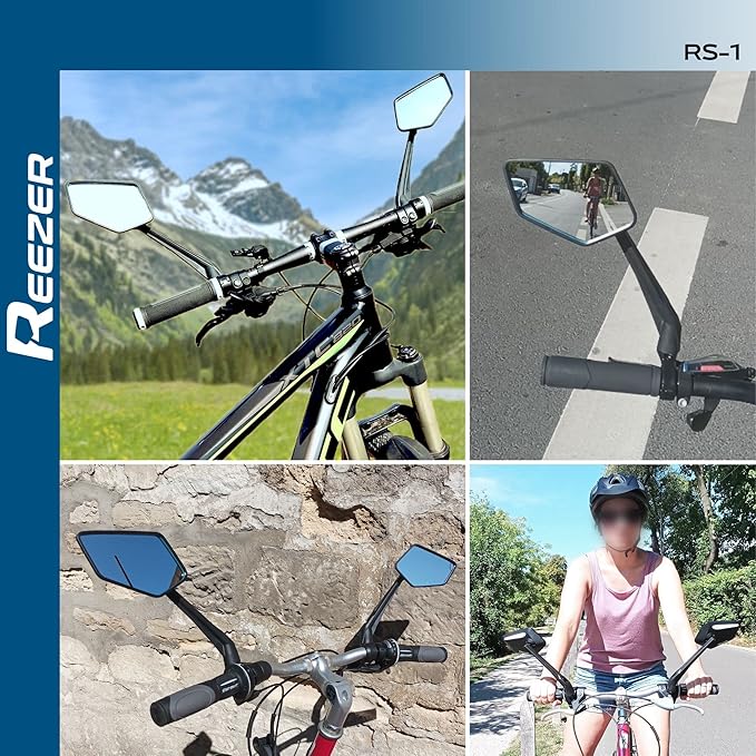 REEZER RS1 - Handlebar Bike mirror, 360° rotatable & foldable, large field of vision, Bicycle rearview mirrors, 0,86" to 1", Reflective RIGHT