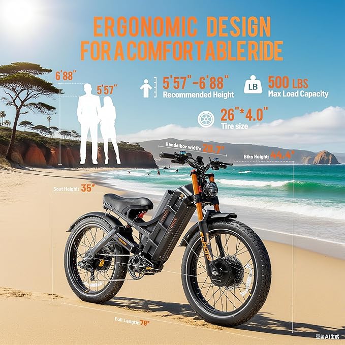 eAhora Romeo Pro 3/2 [2026] 46-50 Mph Electric Bike for Adults, Peak 5600W Dual Motor Ebike, 60V/52V 80Ah/70Ah 250 Miles Long Range E Bike, 26”*4.0 Fat Tire Air Full Suspension Off-Road E-Bike