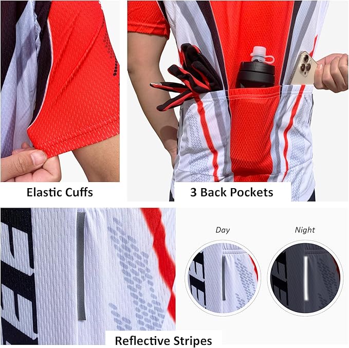 Men Bike Jersey Short Sleeve Road Cycling Shirts Biking Tops Moisture Wicking