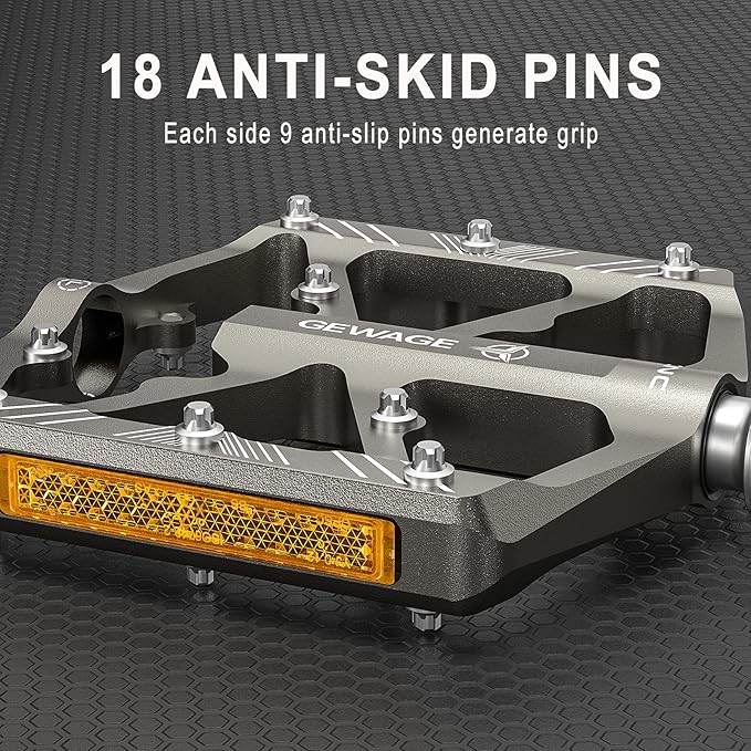 Bike Pedals 9/16 Inch - Bicycle Pedals with Reflectors - 3 Sealed Bearings MTB Pedals Wide Platform Pedals for Mountain Bike, BMX, Road Bike Pedals