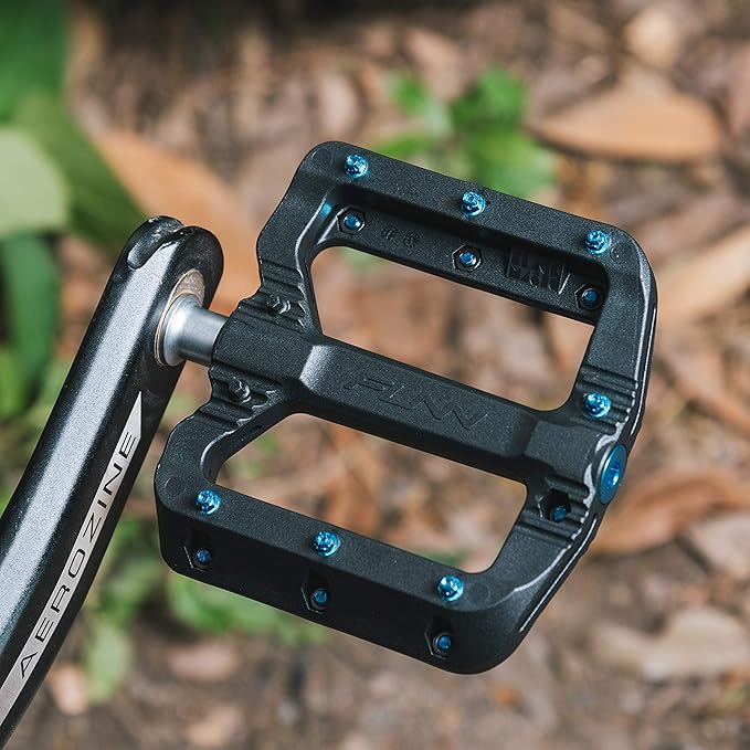 Funn Black Magic Plastic Flat Mountain Bike Pedal Set - Lightweight Wide Platform Bicycle Pedals for Stability, 9/16-inch CrMo Axle Bike Pedals for MTB/BMX/Urban/Gravel Riding