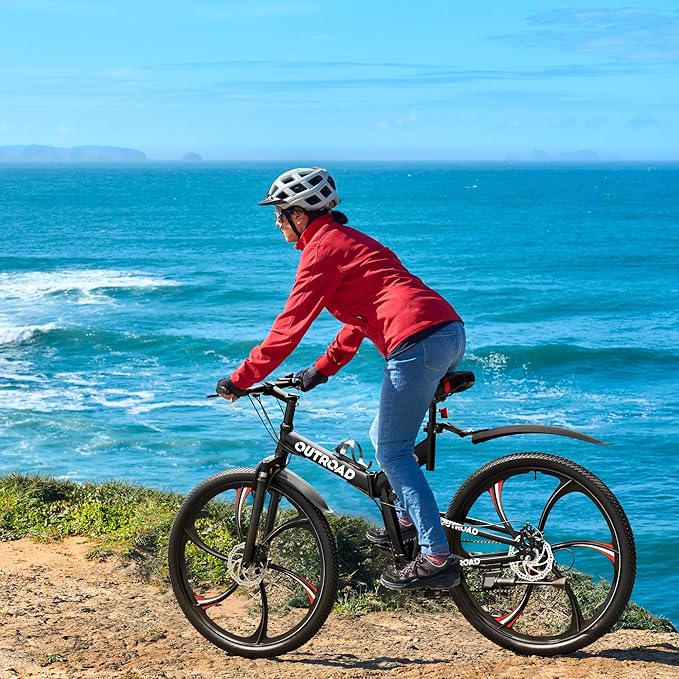 Betterland 26 Inch Mountain Bike, 21 Speeds Full Suspension Folding Bikes, Dual Disc Brake, High Carbon Steel Frame and Non-Slip Quick Release tire Bicycle for Adult