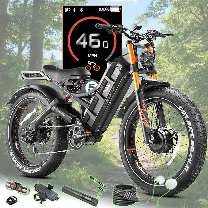 eAhora Romeo Pro 3/2 [2026] 46-50 Mph Electric Bike for Adults, Peak 5600W Dual Motor Ebike, 60V/52V 80Ah/70Ah 250 Miles Long Range E Bike, 26”*4.0 Fat Tire Air Full Suspension Off-Road E-Bike