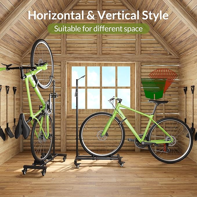 Vertical Bike Parking Stand - Adjustable Height for 29"Wheels, Space-Saving & Freestanding Bike Rack for MTB/Road Bikes,No-Drill Installation Indoor Bike Storage for Apartments & Garages