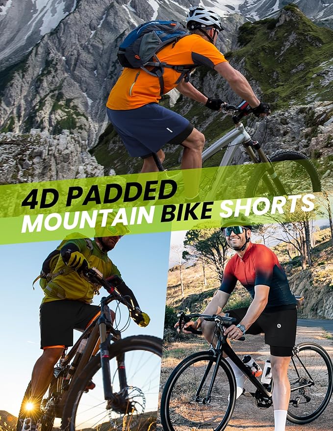 Nepest Men’s 4D Padded Mountain Bike Shorts MTB Cycling Biking Bicycle Riding Shorts with Zipper Pockets