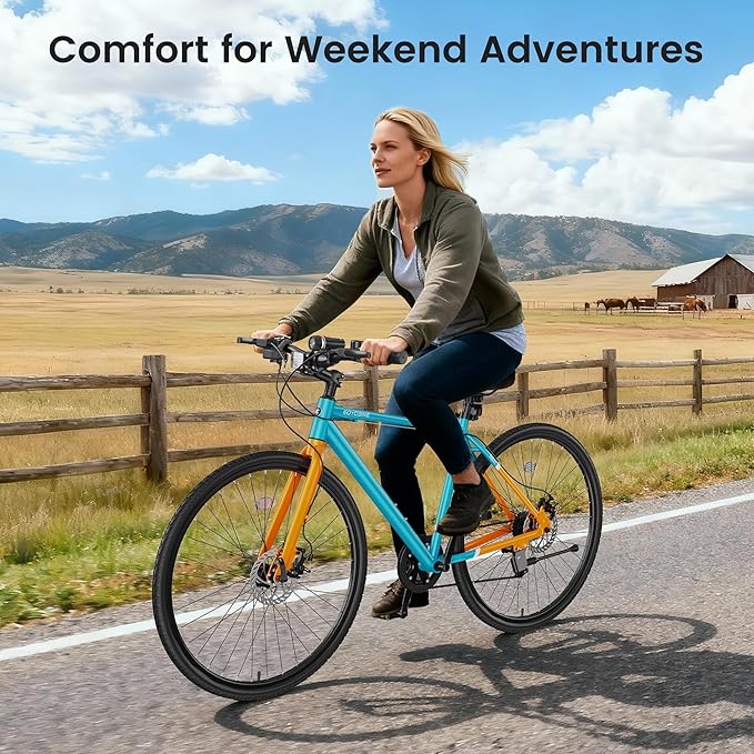 MOONCOOL Hybrid Bike for Men, 700C Aluminum 29LBS Ultra-Light 8-Speed Commuter Bike, 350lb Capacity, 29" Adult Urban Bicycle, Dual Disc Brakes, for Tall Men&Women, 85% Pre-Assembled
