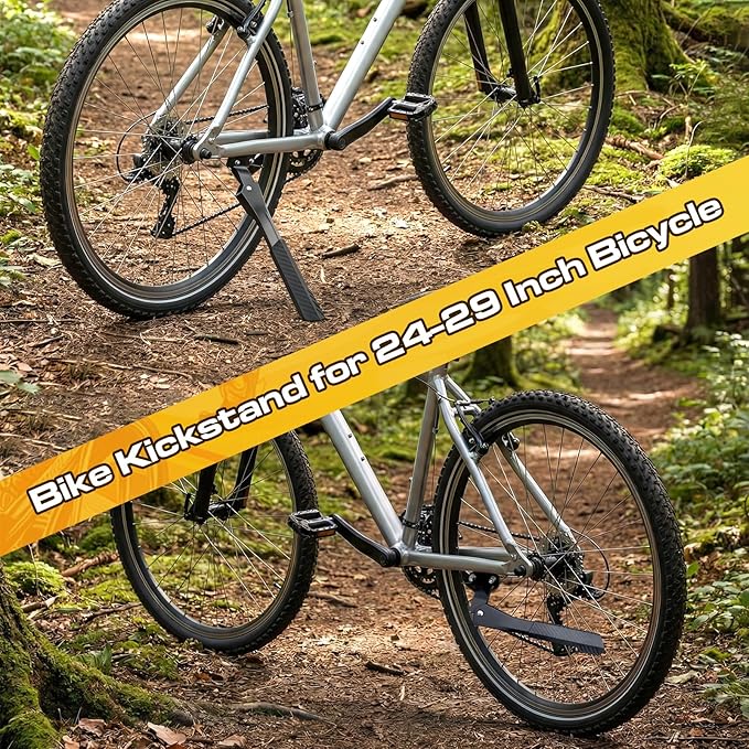 Bike Kickstand for 24-29 Inch Bicycle, 2 Bolt Include, 2 Holes Extra Stable Max Load 176LBS, Non-Slip Base Adult Black Bicycle Kickstand for Mountain Bike, E-Bike, Adjustable Length 34cm-42cm