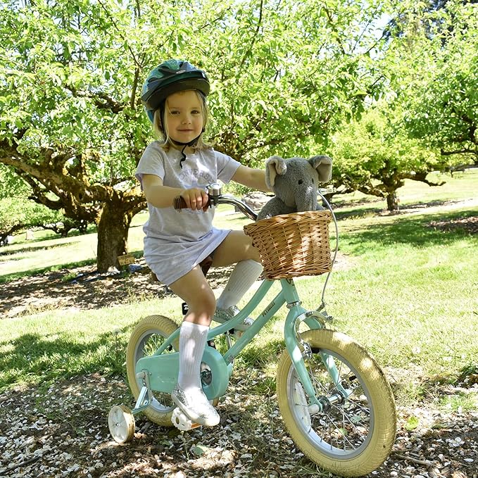 Petimini Vintage Kids Bike for Girls, 12–20 Inch Classic Bicycle with Wicker Basket & Bell, High Tensile Steel Frame, Training Wheels (12–18”), 85% Pre-Assembled, Retro Bike for Outdoor Riding