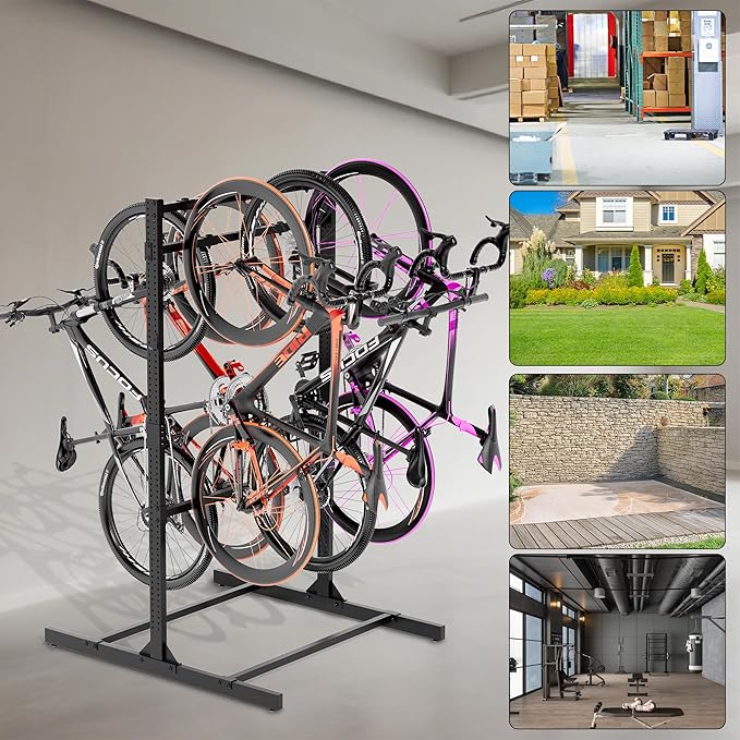 Freestanding Bike Stand for Garage, 6 Bikes Stand Vertical Bike Storage Rack 600 Lbs Heavy Duty Bike Floor Stand,Indoor/Outdoor Bike Racks for Home and Garage Organizerike (Bike stand for 6 bikes)