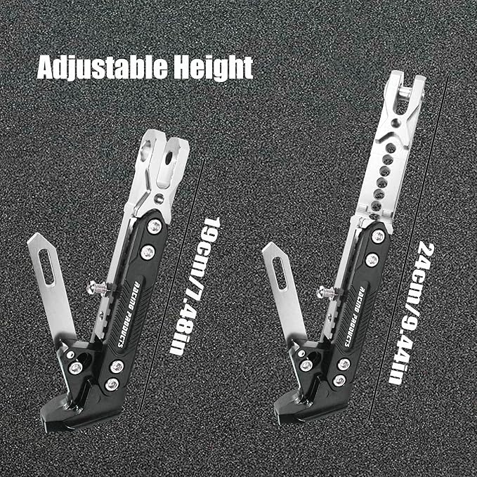Motorcycle CNC Kickstand Adjust Tripod Holder Universal Aluminum Motor Scooter Modified Foot Side Stand Motorcycle Accessories (Silver)