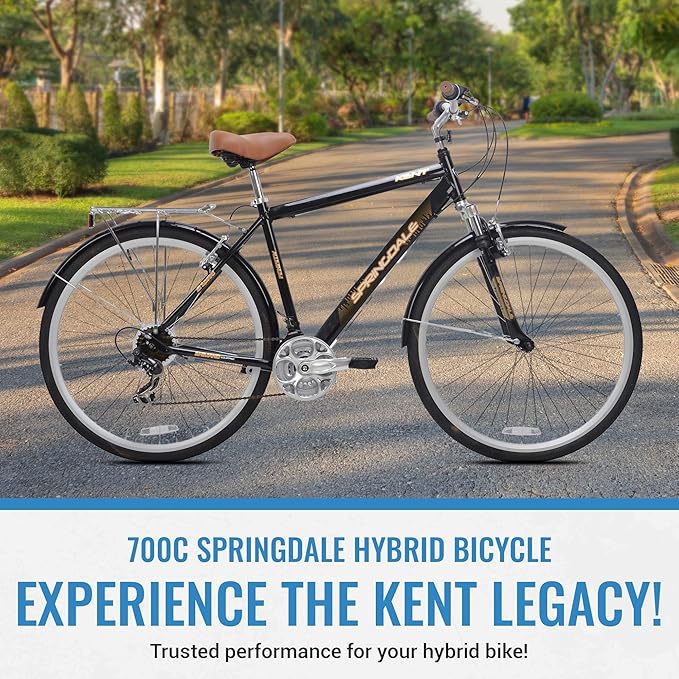 Kent International Springdale Hybrid Bicycle - 700c ‎Hybrid Bike with 21-Speed Rear Shimano Derailleur Drivetrain - Lightweight Mountain Bike with Aluminum Frame for Premium Cycling