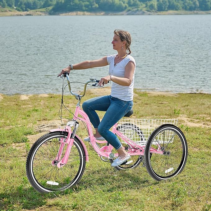 LILYPELLE Adult Folding Tricycles, 7 Speed Folding Adult Trikes, 20/24/26 inch 3 Wheels Bikes with Low Step-Through, Large Basket, Foldable Tricycle for Adults, Women, Men, Seniors