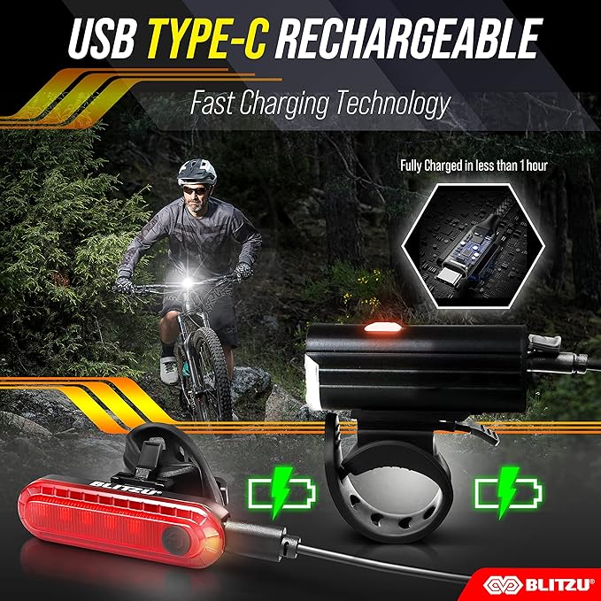 Bike Lights for Night Riding, Super Bright Bicycle Reflectors, USB Rechargeable Bike Lights Front and Back, Water-Resistant, 4+5 Modes Headlight Taillight Set for Safety, Men, Women & Kids Gator 450