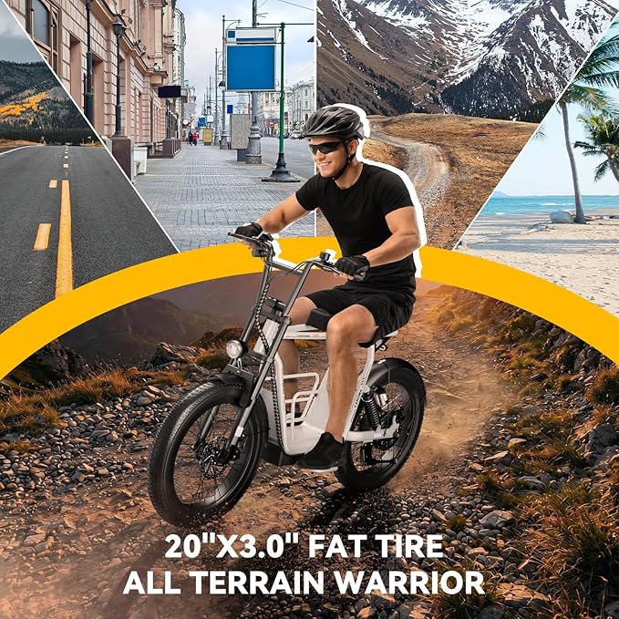 Caroma Peak 1200W/1000W/800W/500W Electric Scooter with Seat,16"/20" Fat Tire Ebike All-Terrain,Max 30Miles&20MPH Electric Scooter Adults,Electric Motorcycle Adults with Storage Basket for Cargo&Pets