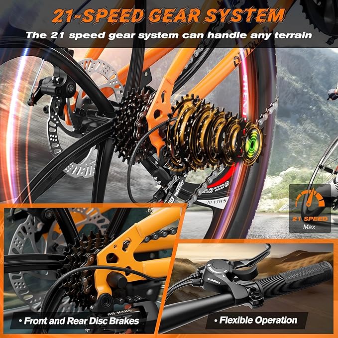 Betterland 26 Inch Adult Folding Mountain Bike, 21 Speeds Full Suspension Foldable Bikes, Dual Disc Brake, High Carbon Steel Frame Bicycle for Men Women